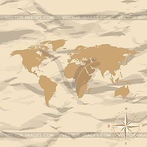 World Map on old vintage retro background with - vector clipart