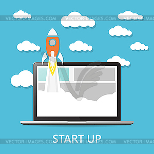 Concept. Project start up - launch on blue - vector clipart