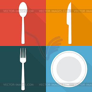 Four backgrounds with dining items in flat - vector image