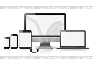 Devices screen tablet laptop and phone with shadow - vector image
