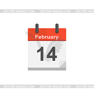 Calendar February 14 Valentine`s Day in flat style - vector image