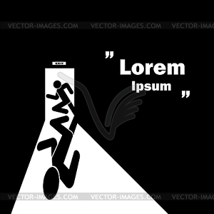 Emergency exit, escape, sign. , Lorem ipsum - vector EPS clipart