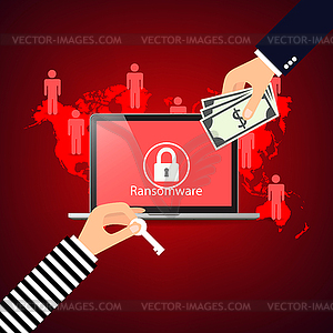 Hacking email adresses programs ransomware, red - vector image