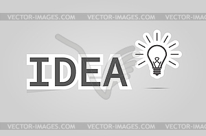 Bulb light, idea text in flat design on grey - vector clip art