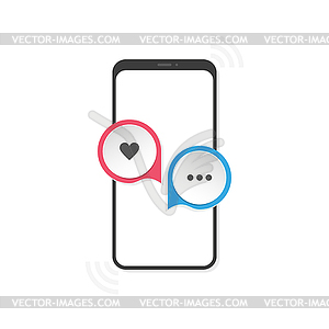 Phone with icons hearth and message - vector EPS clipart