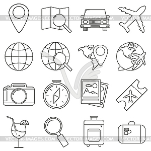 Set of icons in style of lines, compass travel and - vector clip art