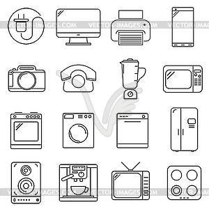 Набор иконок в стиле линии, кухонная электроника - векторное изображение EPS