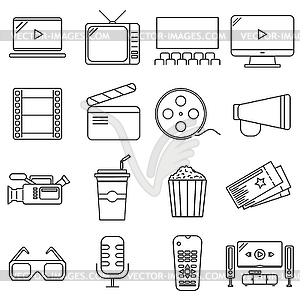 Set of icons in line style, cinema - vector image