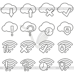 Set Of Icons In Line Style Cloud And Wifi Vector Clipart