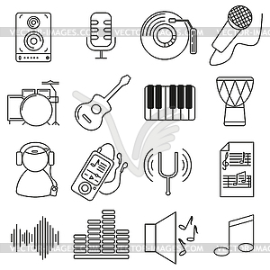 Set of icons in line style, musical instruments - vector image