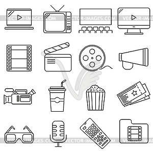 Set of icons in line style, cinema - stock vector clipart