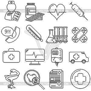 Set of icons in line style, medical - vector clipart