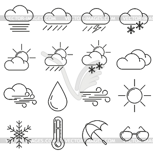 Set of icons in line style, weather - vector clip art