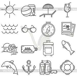 Набор иконок в стиле линии, море - клипарт в векторе