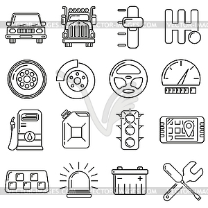 Icons on theme of motorist in style of lines - vector clipart