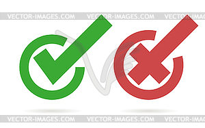 Set cross and check mark with shadow, - vector clipart