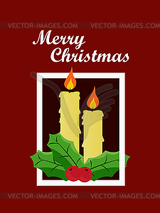 Postcard banner merry christmas with candle, - stock vector clipart