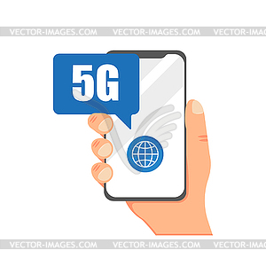 Phone in hand, flat style - vector clipart