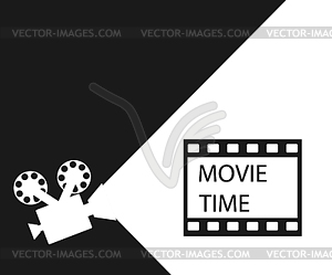 Movie time, black background, in flat style - vector clipart