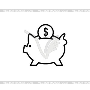 Piggybank icon, in line style - vector clip art