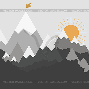 Mountains landscape in flat style, stylish design - vector clipart