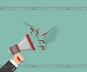 Man holding megaphone in hand, in flat desig - vector image