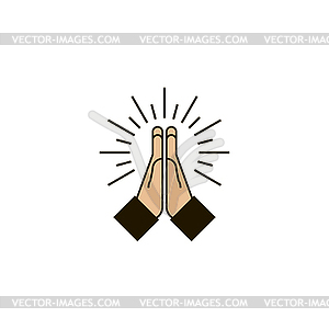 Icon of praying hands with burst in flat design - vector clipart