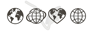 Set of earth globe icons in linear design - vector clip art