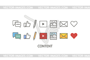 Content set. Marketing icon. Content icon in flat - royalty-free vector image