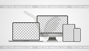 Laptop realistic. Device in mockup style. Set - vector clipart