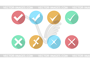 Check mark and cross icons. Icon in flat style. - vector image