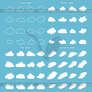Set of Cloud Icons in trendy in 4 styles. Clouds - royalty-free vector clipart