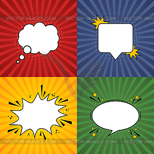 Comic speech bubble. Retro burst background in pop - vector clip art
