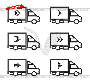 Набор иконок движущийся грузовик фургон со стрелкой. Иконки доставляют - клипарт в векторном виде