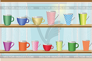 Set of coffee and tea colorful cups - vector image