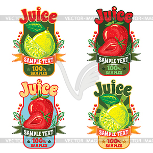 Templates for labels of juice from lemon, strawberries - vector clipart / vector image