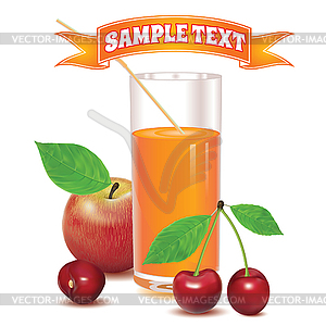 Стекло для сока из вишни и красного яблока - векторное изображение EPS