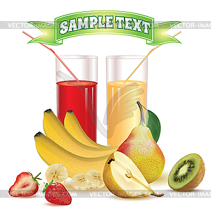 Two glasses with juice and fruits - vector image