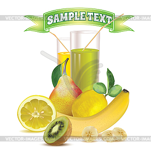 Two glasses with juice and fruits - vector image