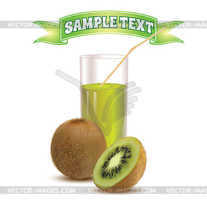 Glass of juice kiwi and slice kiwi - vector image