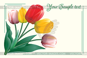 Greeting card with a bouquet of tulips - vector clip art