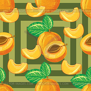 Seamless pattern of ripe apricot and apricot slices - color vector clipart