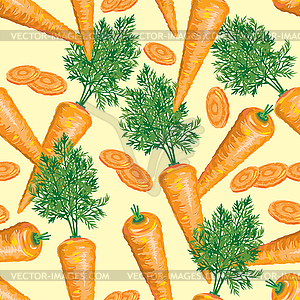 Seamless pattern of ripe carrot with leaves - vector clip art