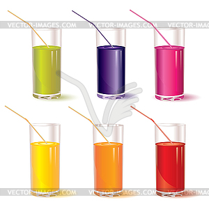 Set of glasses with juice and straw - royalty-free vector image