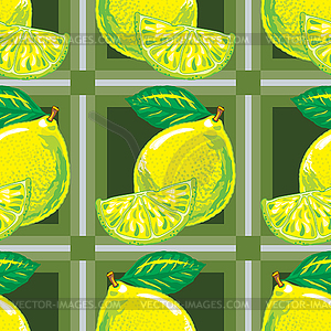 Seamless pattern of yellow lemons and lemons slices - vector image