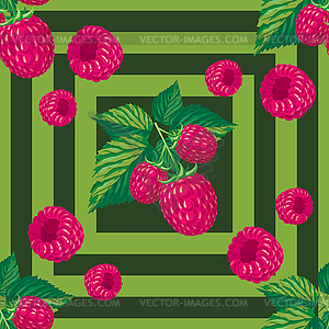 Seamless pattern with branches and leaves of raspberry - vector clipart