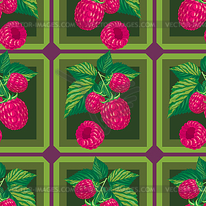 Seamless pattern with branches and leaves of raspberry - vector image