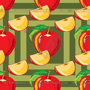 Seamless pattern of red apple and apple slices - vector image