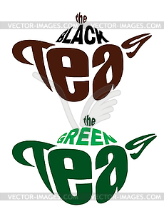 Emblems from two teapots for green and black tea - vector image