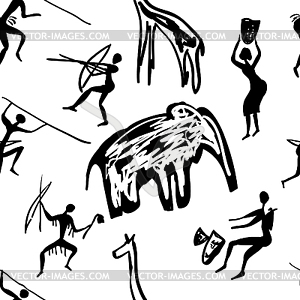 Vector seamless pattern of rock paintings - vector image